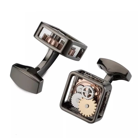 Steampunk Square Open Face Gunmetal Clock Gears Cufflinks - Picture 5 of 17